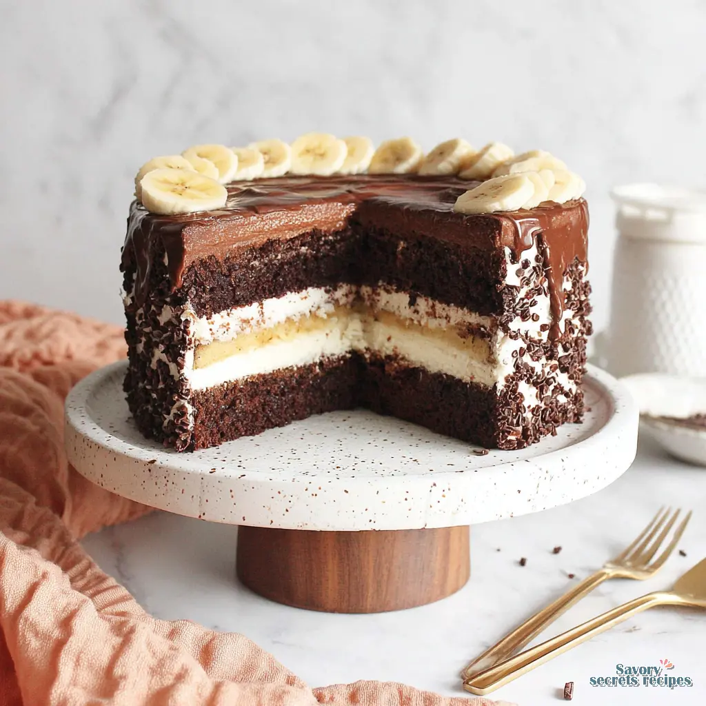 chocolate banana layer cake final presentation