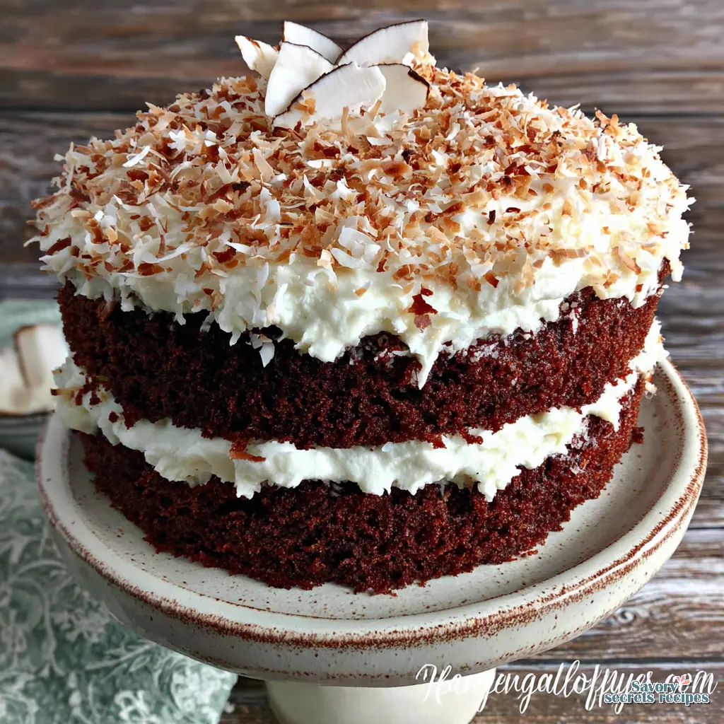 Chocolate Coconut Cream Cake final presentation