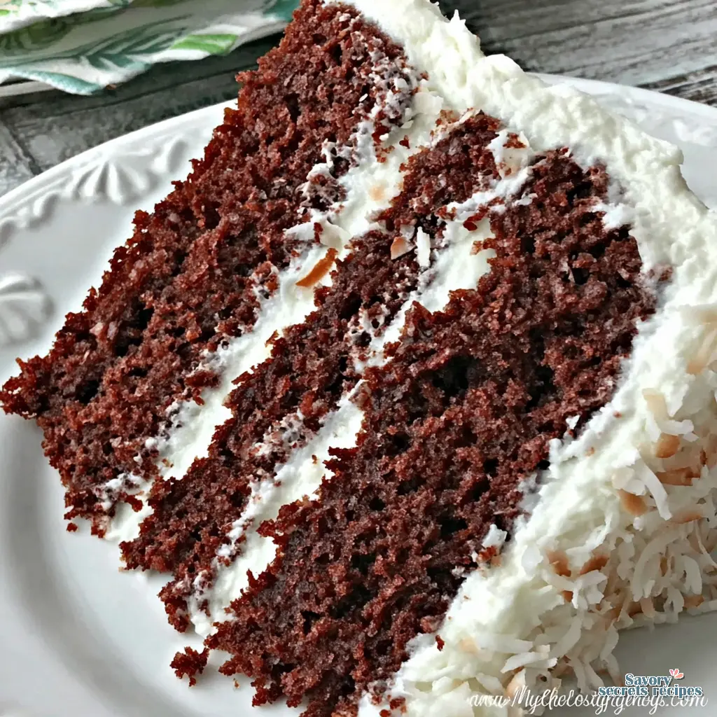 Chocolate Coconut Cream Cake close up