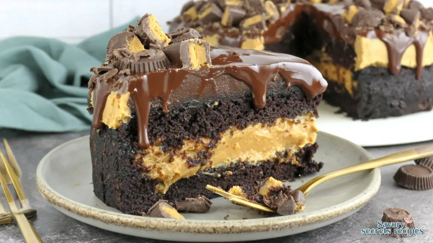 Chocolate Peanut Butter Cake final presentation