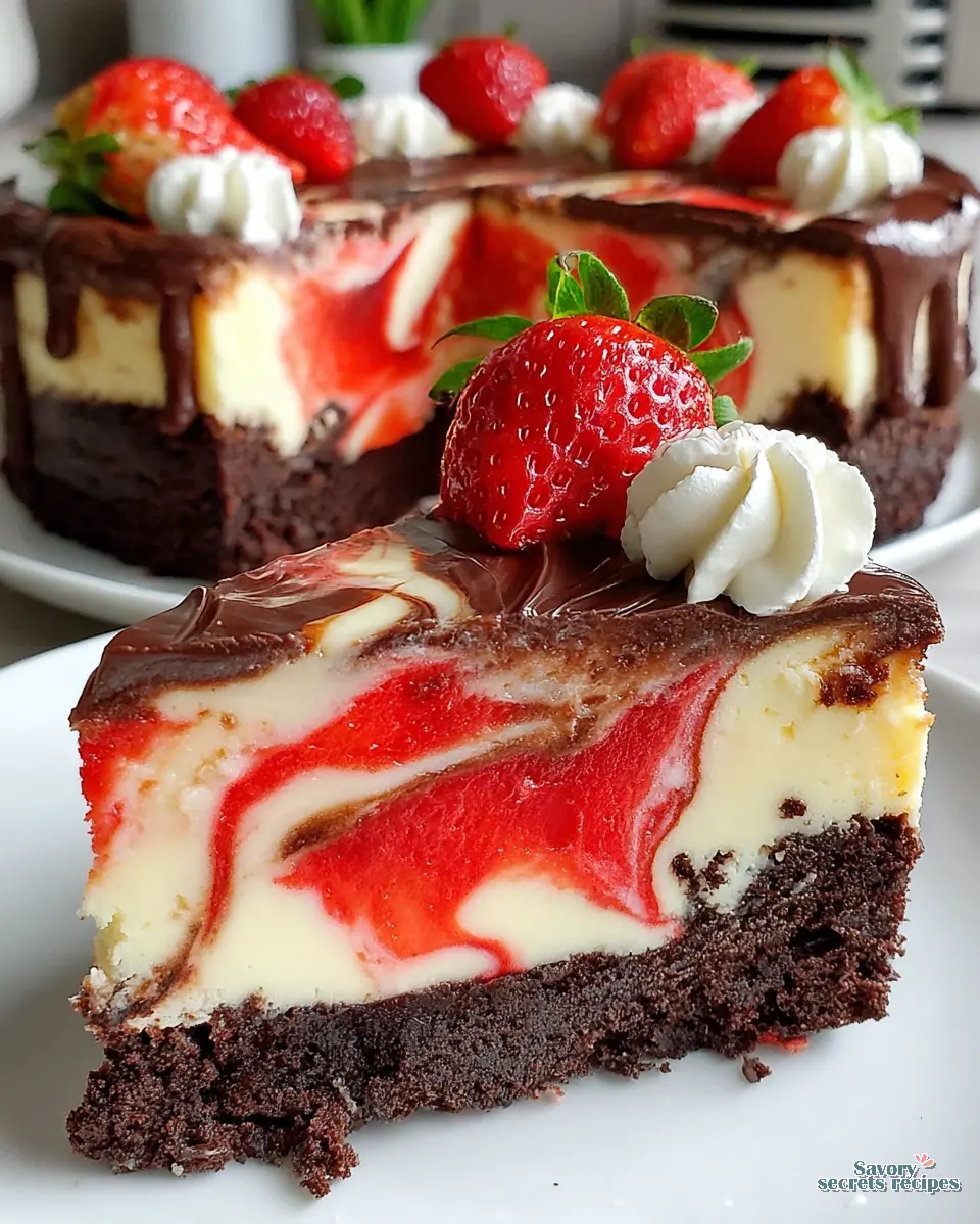 Chocolate Strawberry Cheesecake Cake close up