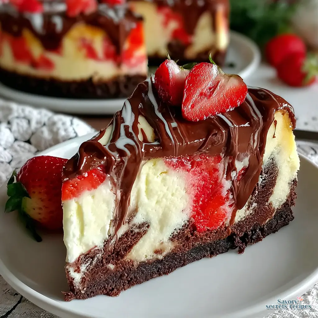 chocolate strawberry cheesecake cake final presentation