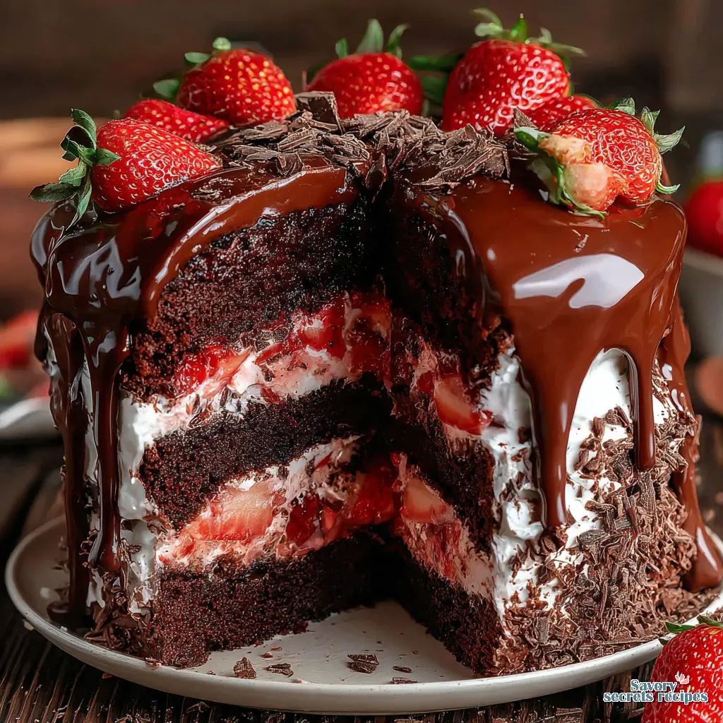 chocolate strawberry drip cake 239836675