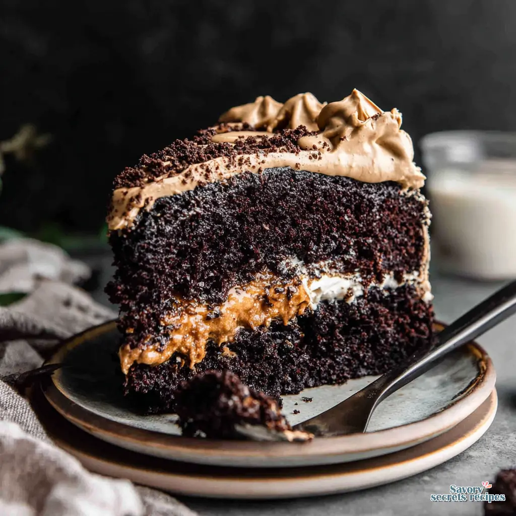 Close up of moist coffee chocolate cake crumb