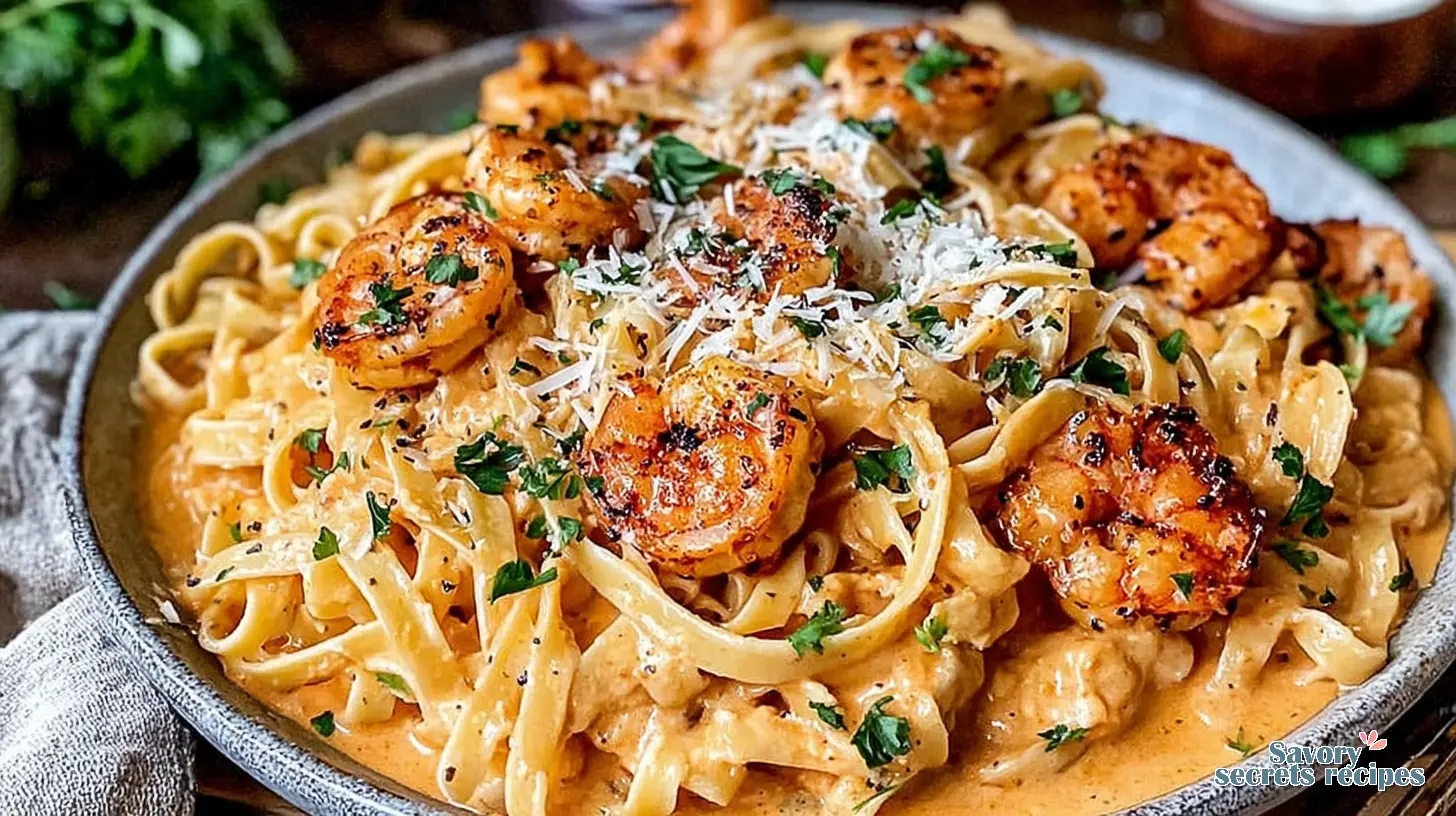 Creamy Cajun Shrimp Pasta final presentation in a bowl