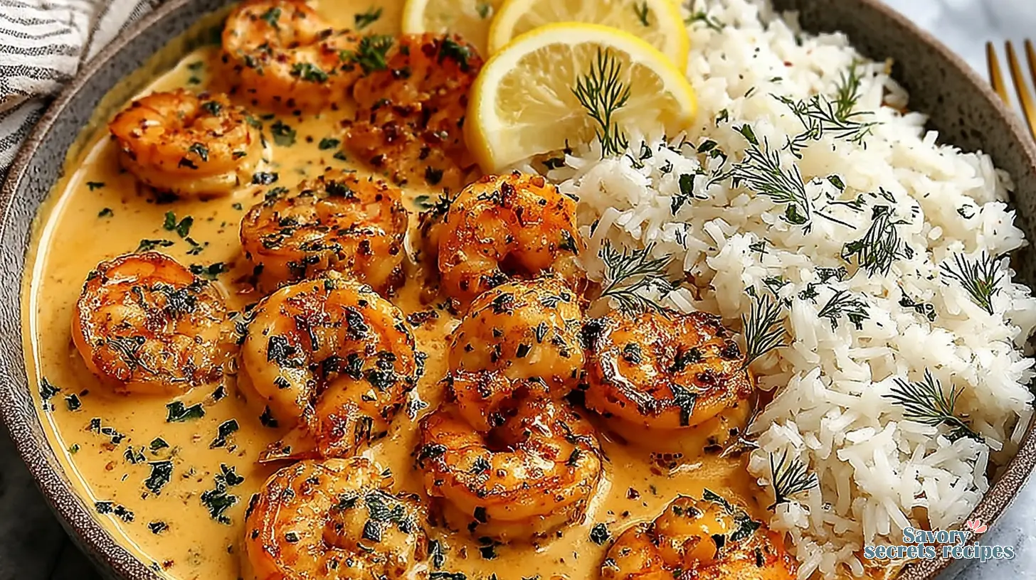 creamy garlic butter shrimp and rice final presentation