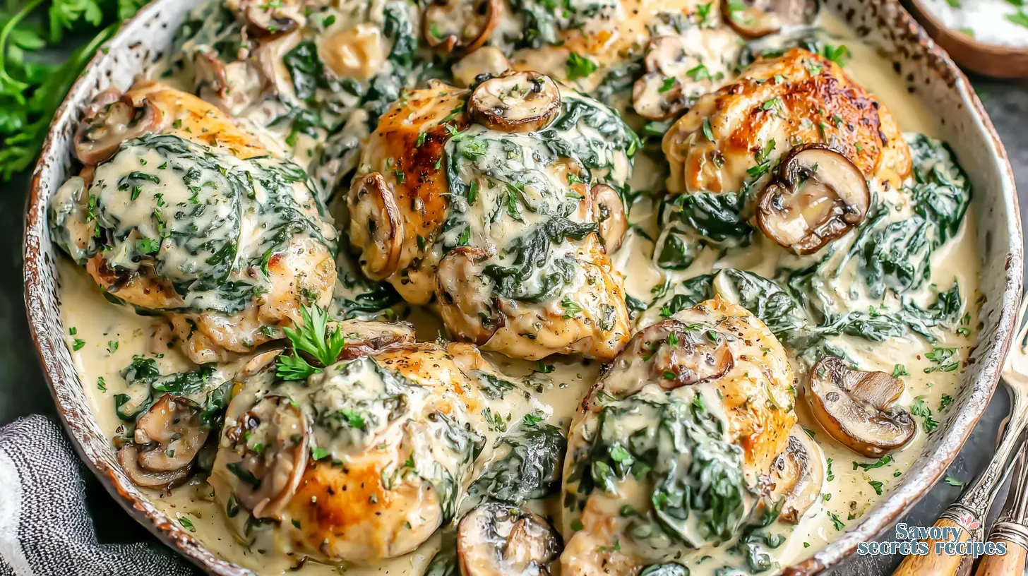 creamy garlic mushroom chicken florentine final presentation
