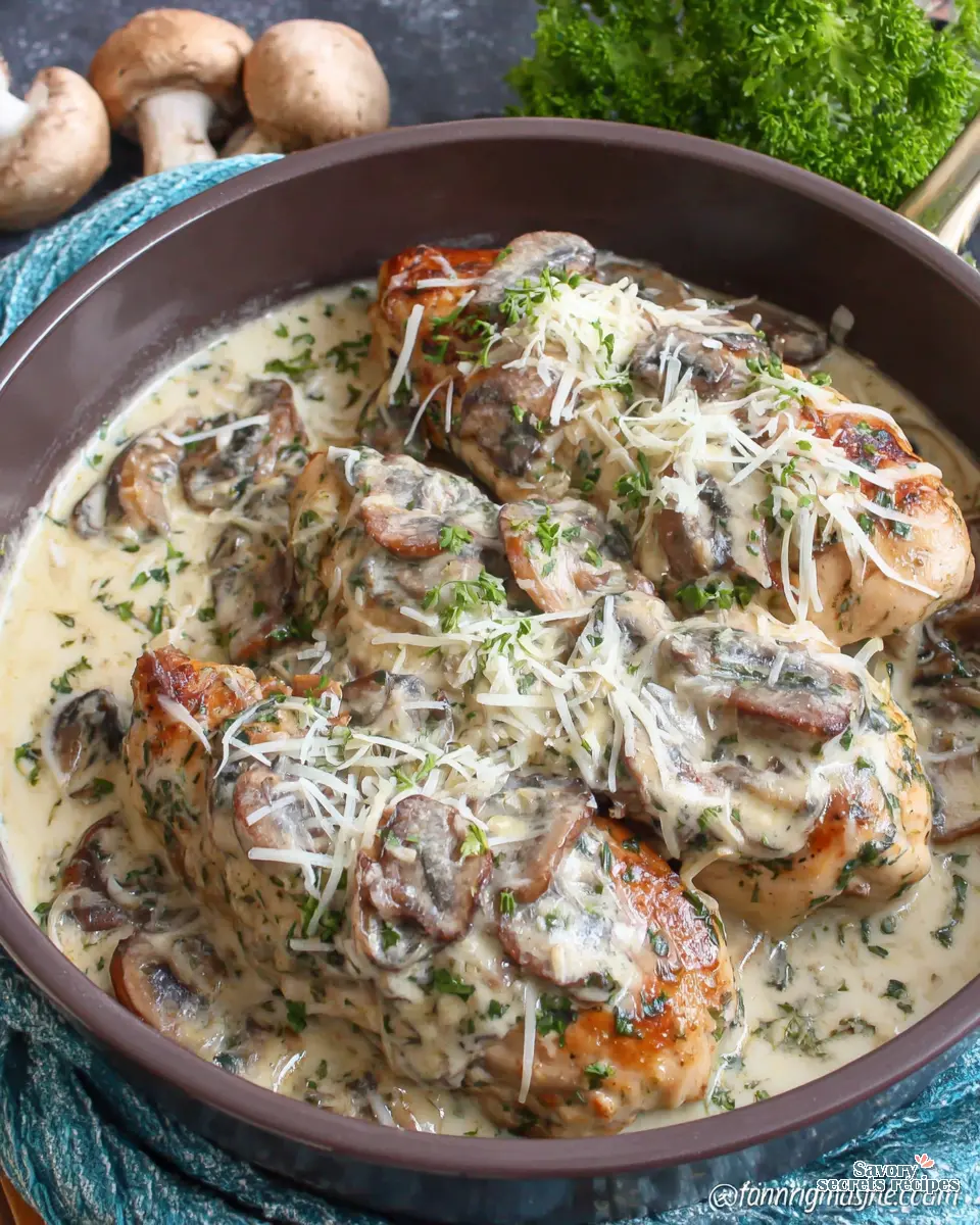 authentic filipino creamy garlic mushroom chicken recipe close up