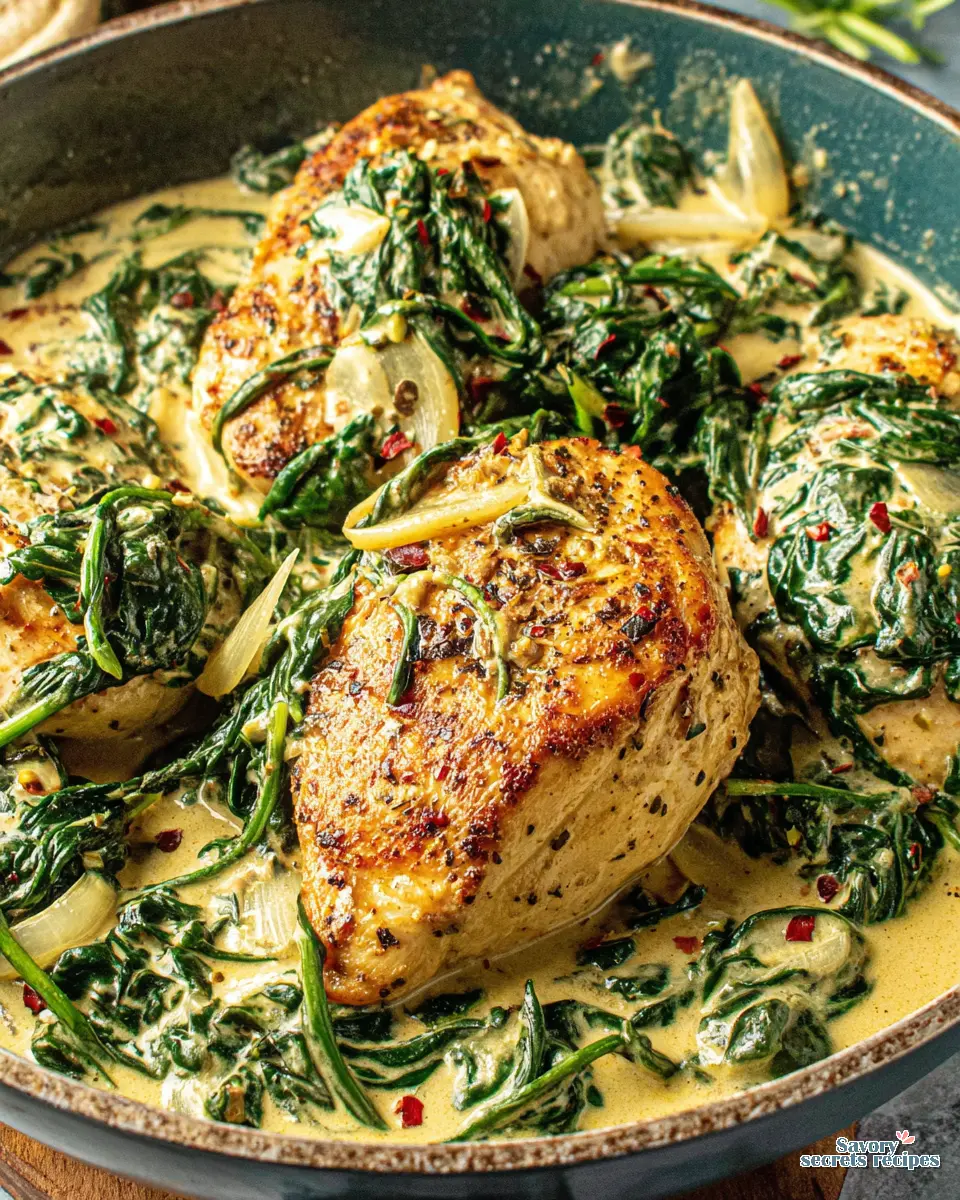 Creamy Spinach Chicken close up
