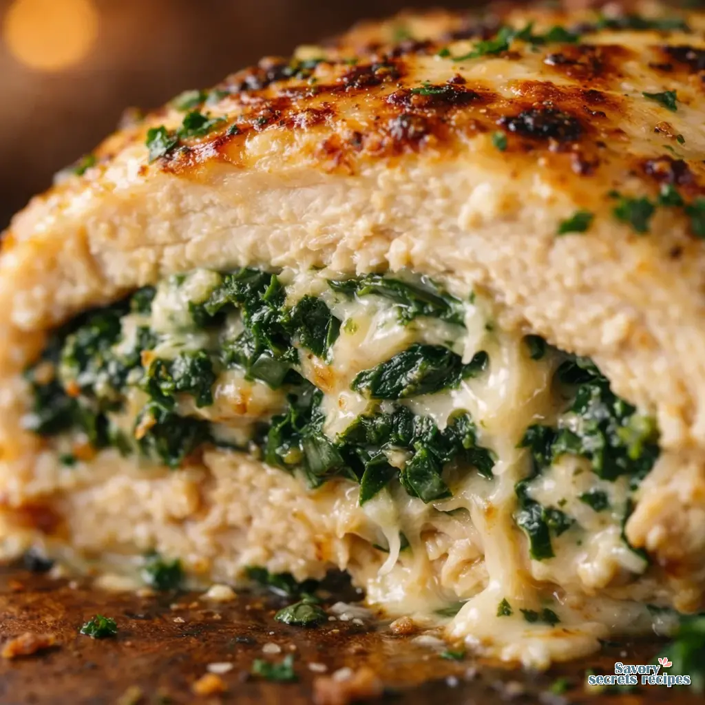 creamy spinach chicken breast close up
