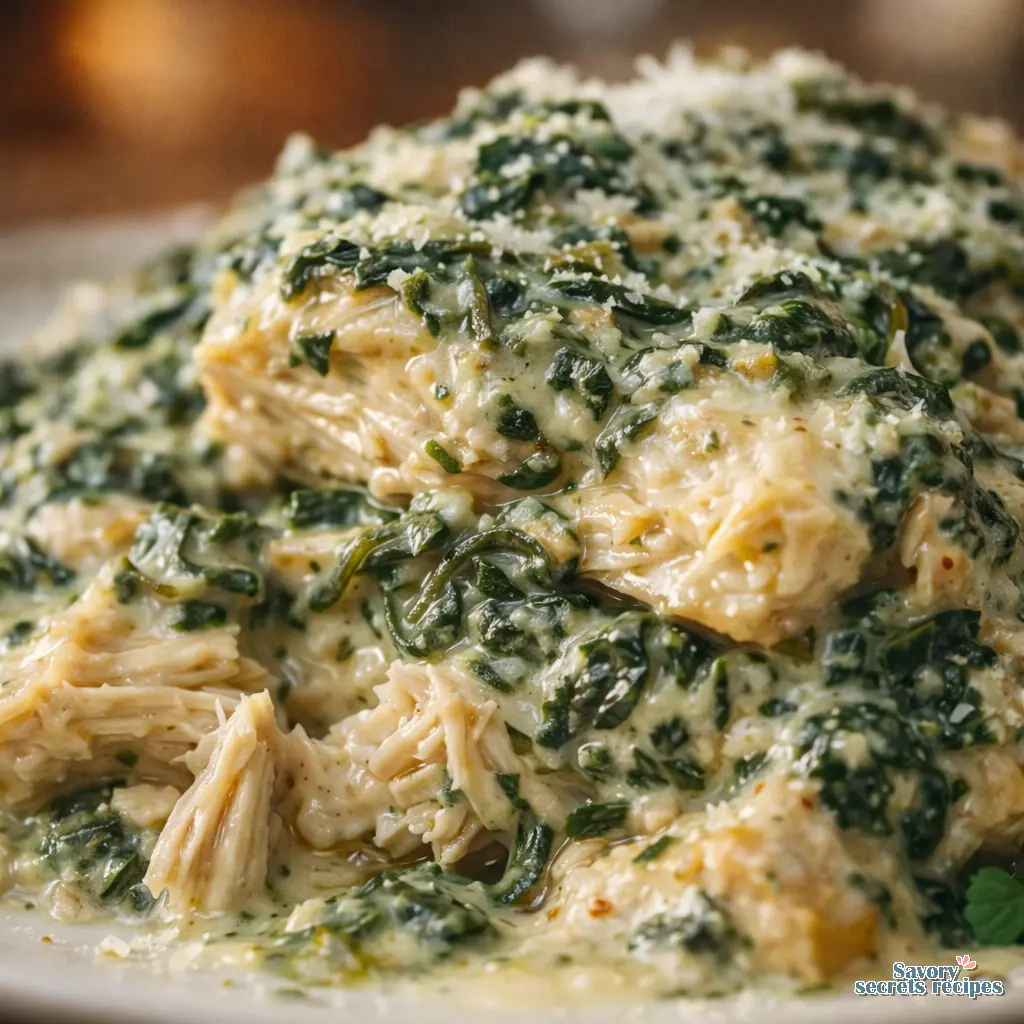 creamy spinach chicken crock pot close up