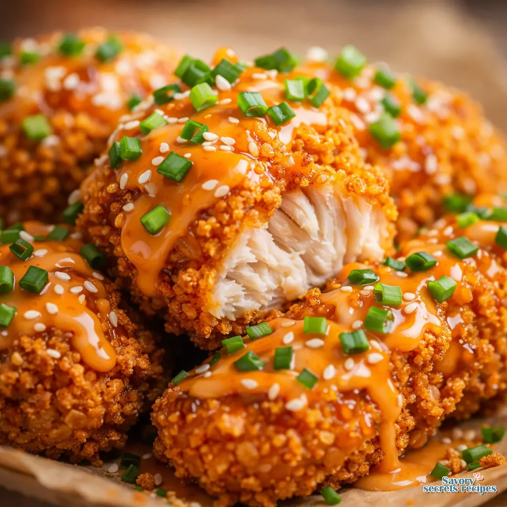 crispy air fryer bang bang chicken close up