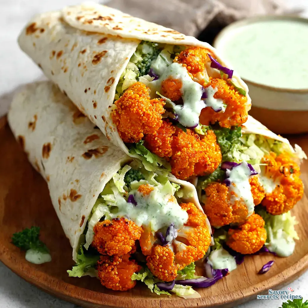 crispy buffalo cauliflower wrap final presentation