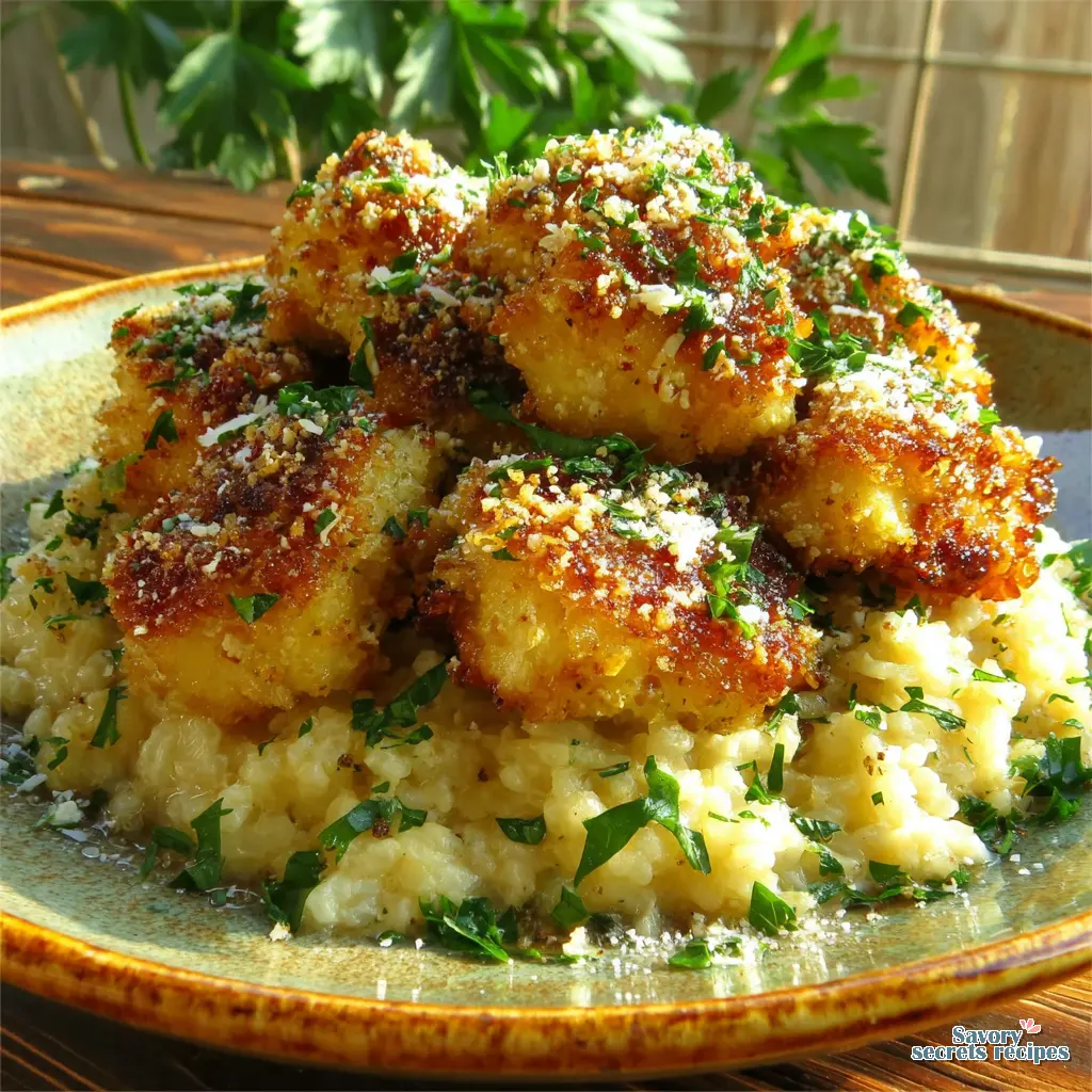 crispy chicken bites with garlic parmesan rice final presentation