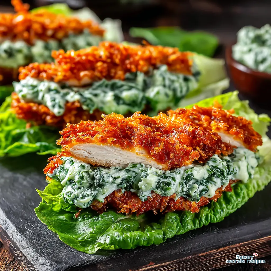 crispy chicken caesar lettuce wraps close up