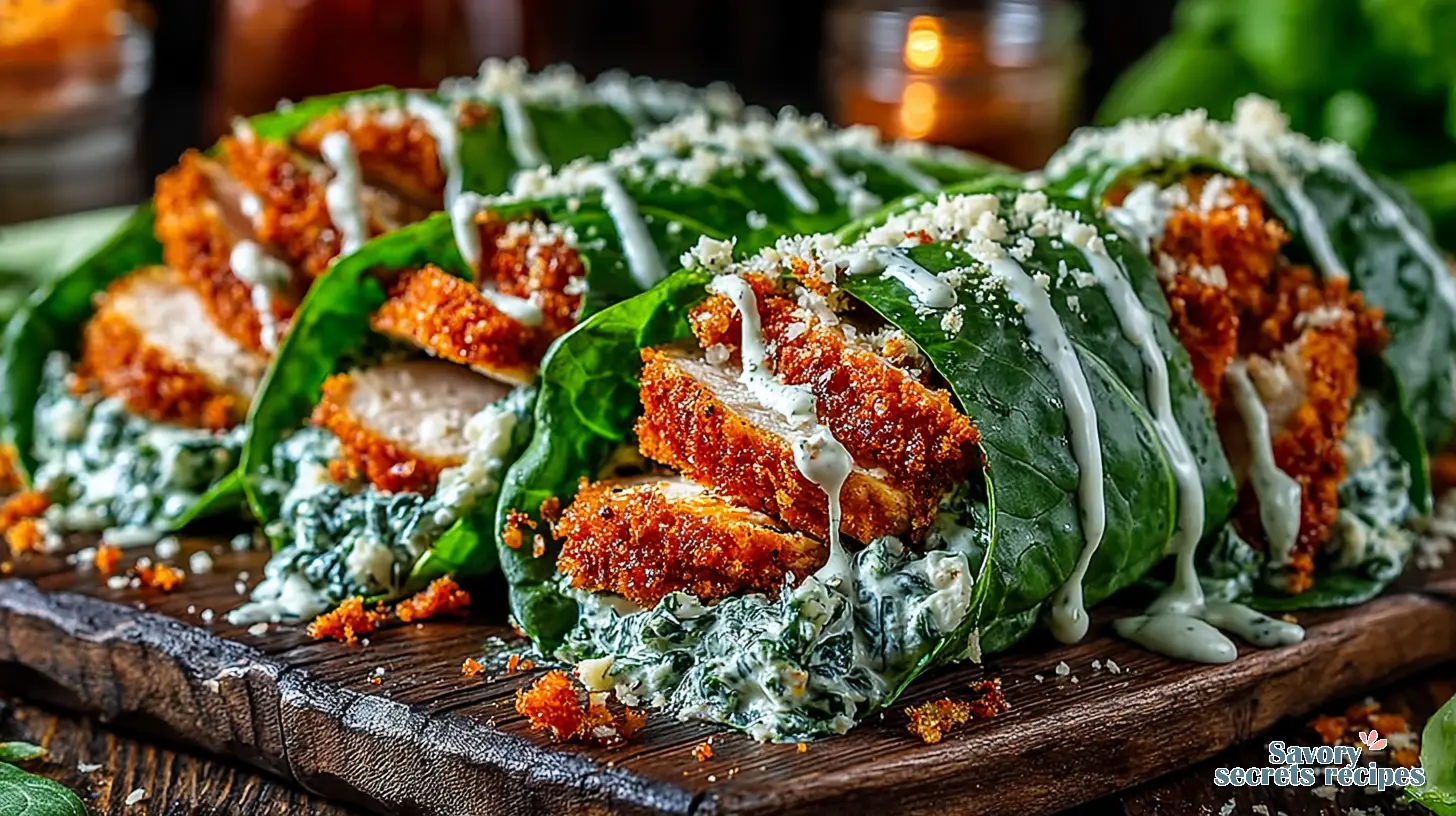 crispy chicken caesar lettuce wraps final presentation