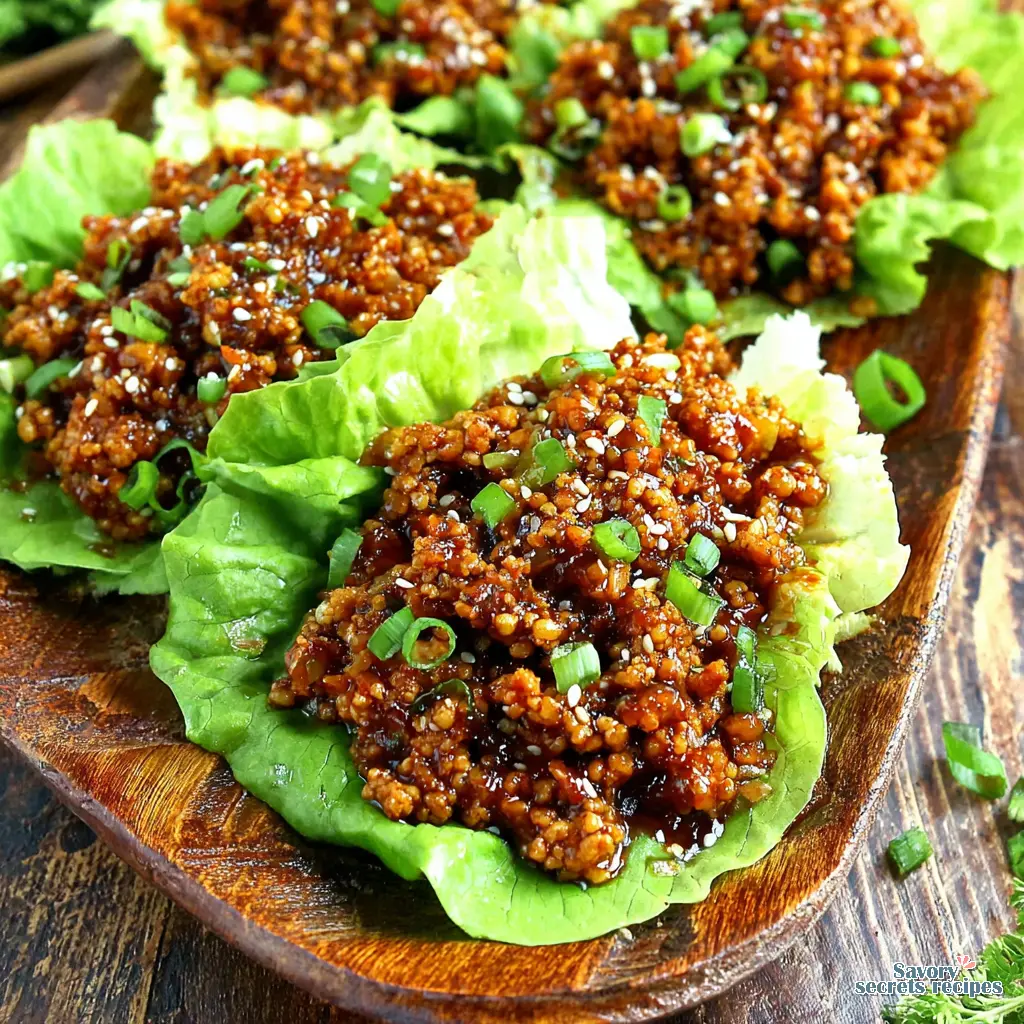 assembled crispy chicken lettuce wraps with ground beef on a platter