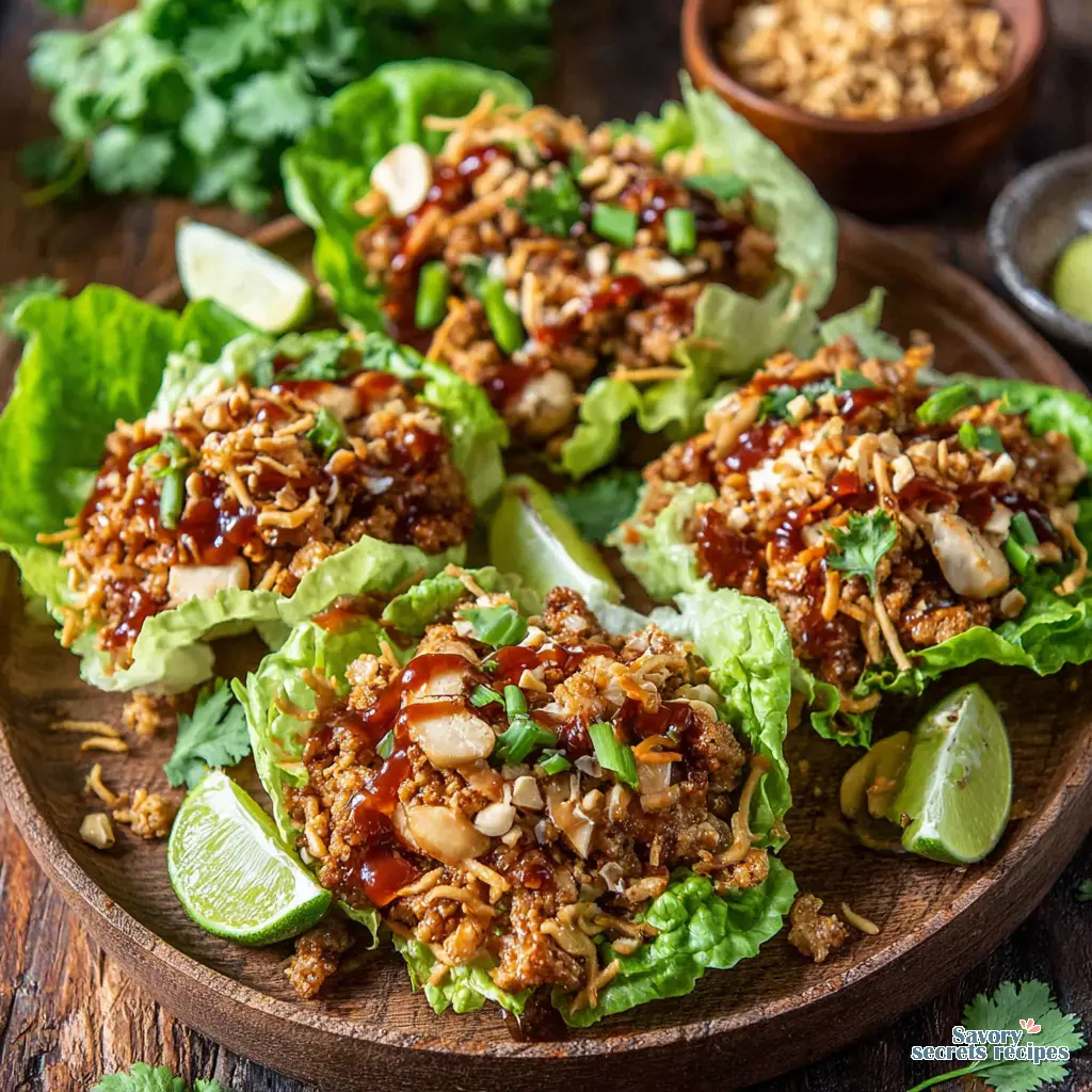 crispy chicken lettuce wraps with peanut sauce final presentation