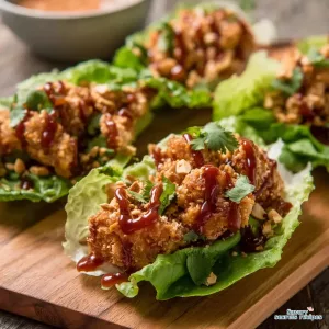 crispy chicken lettuce wraps with peanut sauce 841395860