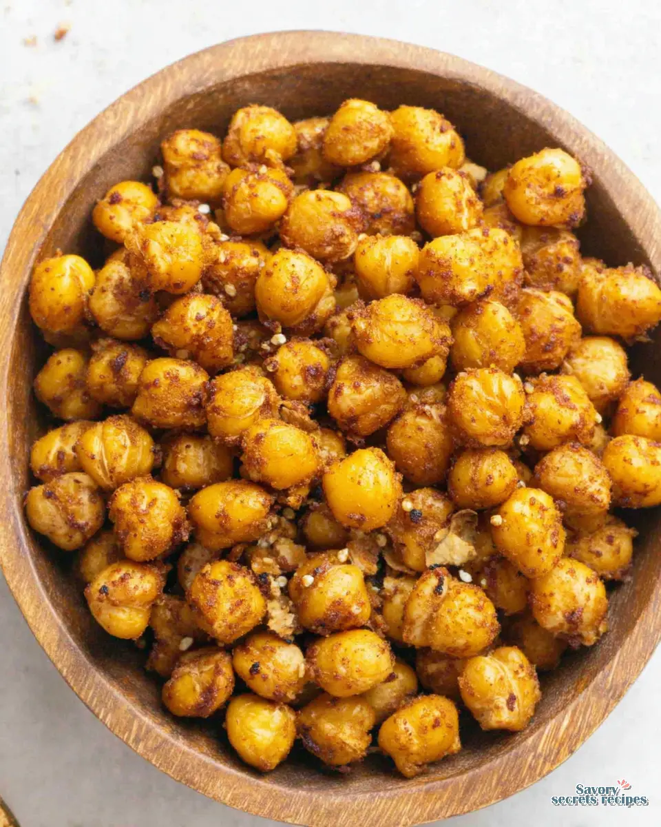 Close up of crispy chickpeas in a bowl