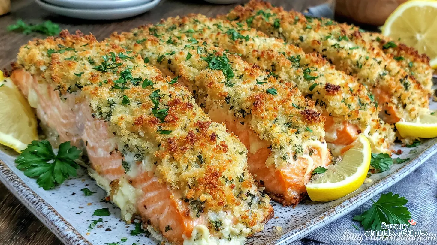 crispy garlic parmesan crusted salmon final presentation