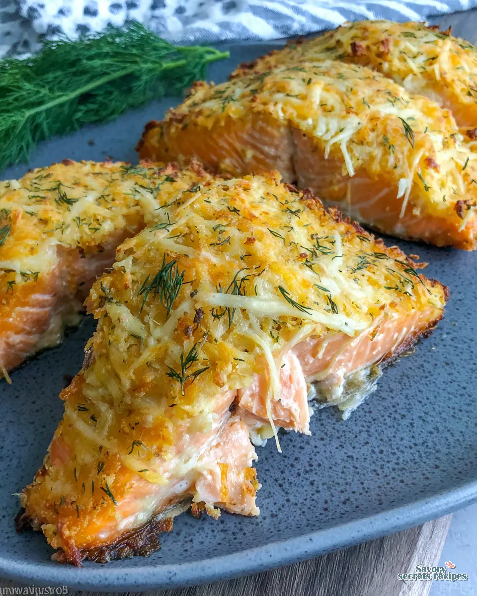 crispy parmesan crusted salmon air fryer close up