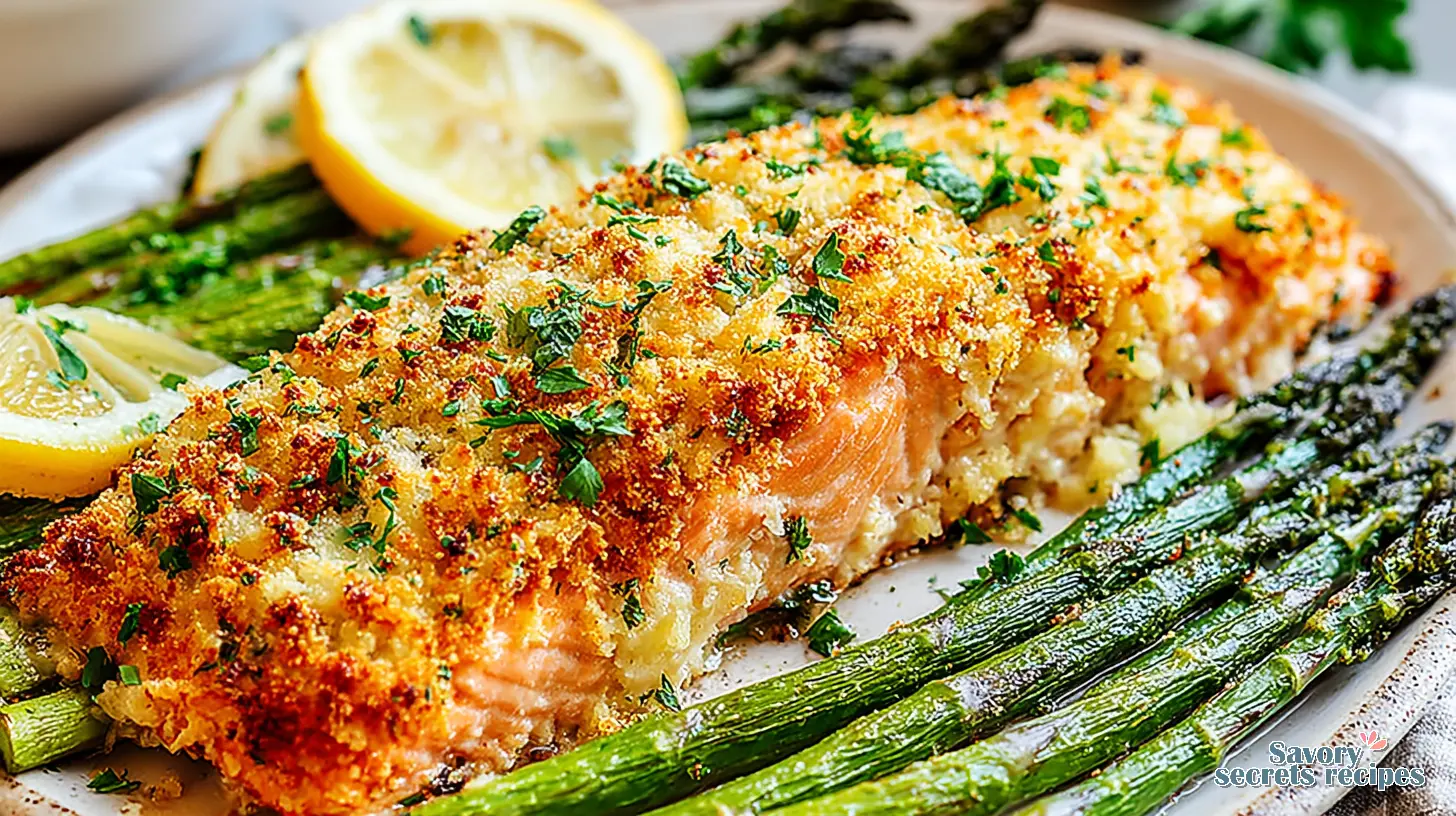 crispy parmesan crusted salmon and asparagus final presentation