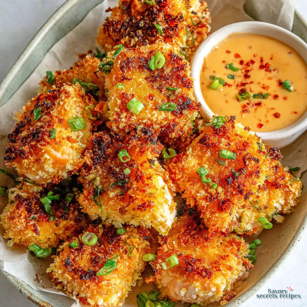 crispy parmesan crusted salmon bites close up