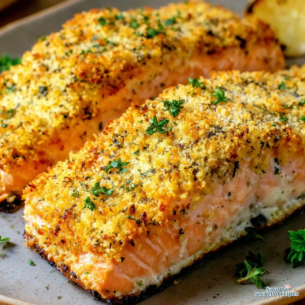 crispy parmesan crusted salmon from frozen final presentation