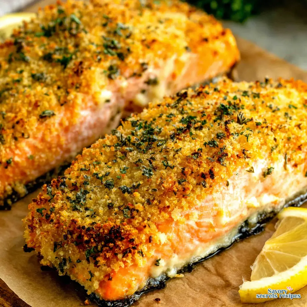 crispy parmesan crusted salmon from frozen close up