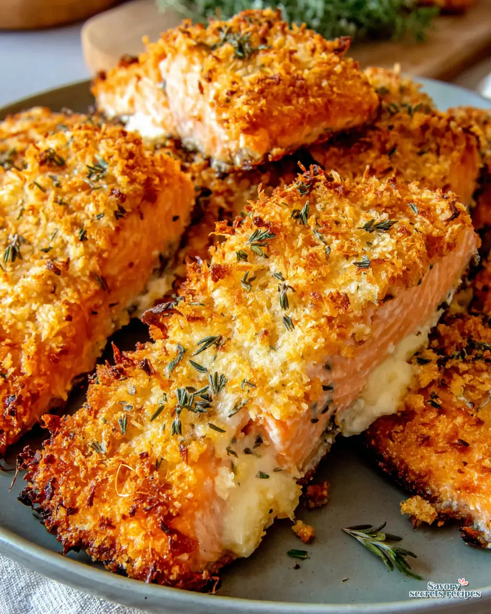 crispy parmesan crusted salmon pan fried close up