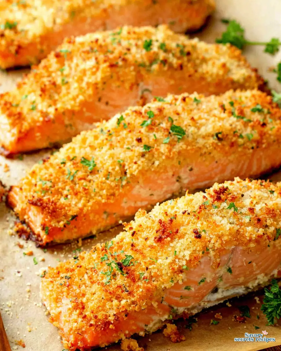 crispy parmesan crusted salmon recipe close up