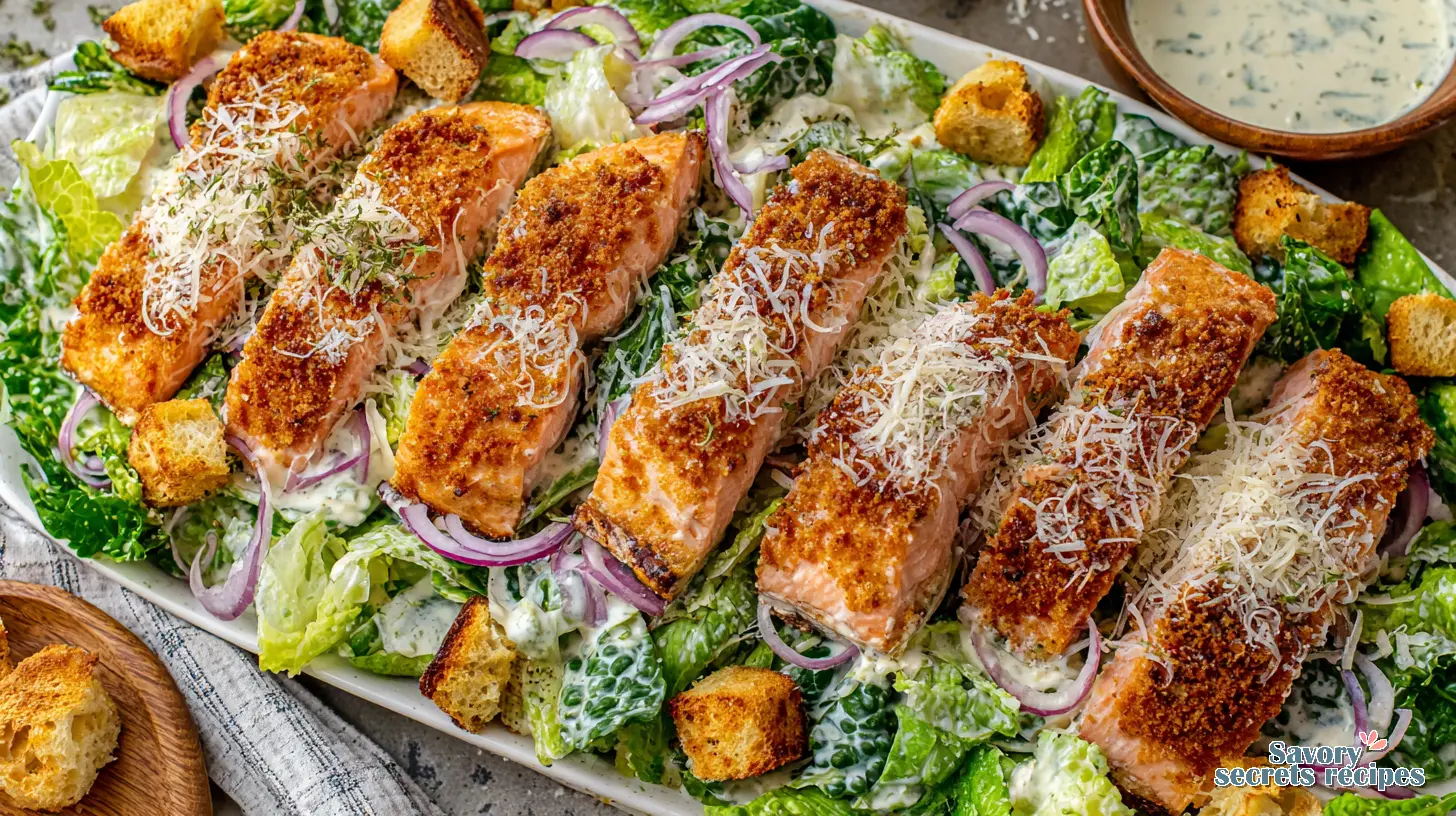 crispy parmesan crusted salmon salad final presentation