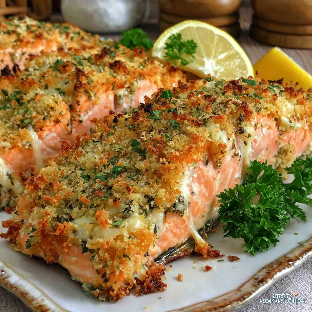 crispy parmesan herb crusted salmon final presentation