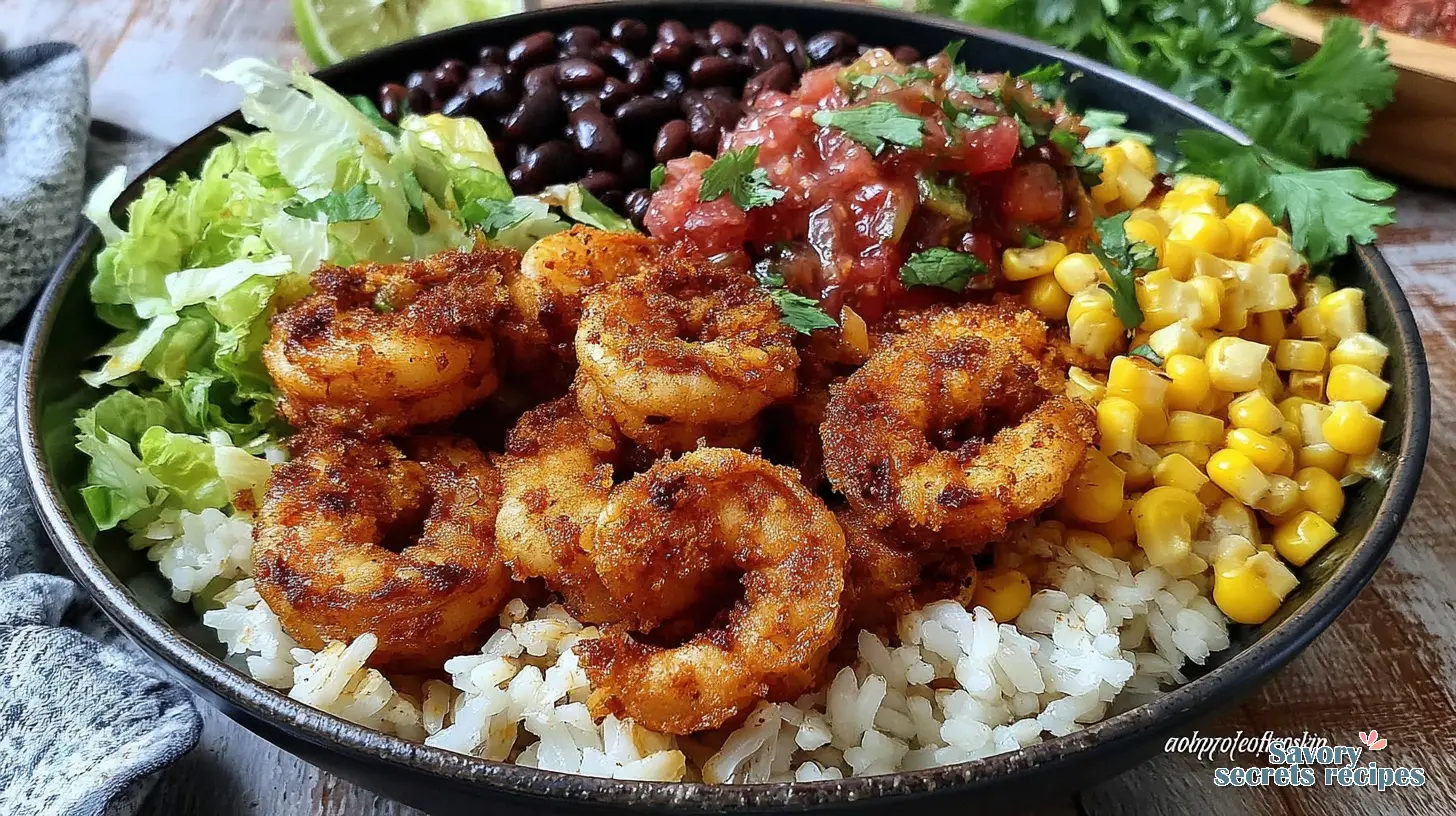 Crispy Shrimp Taco Bowl final presentation