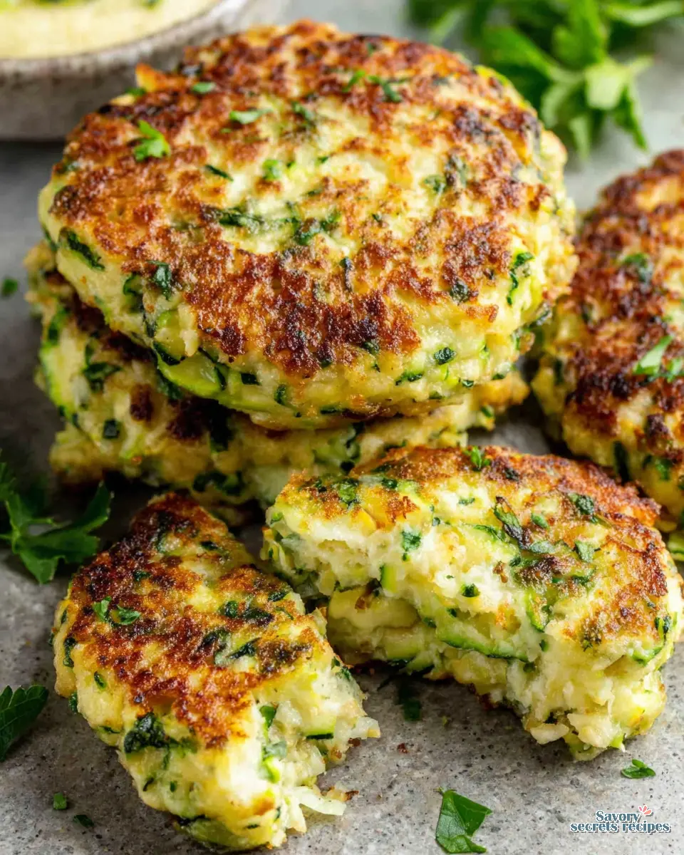 Crispy Zucchini Chicken Fritters close up