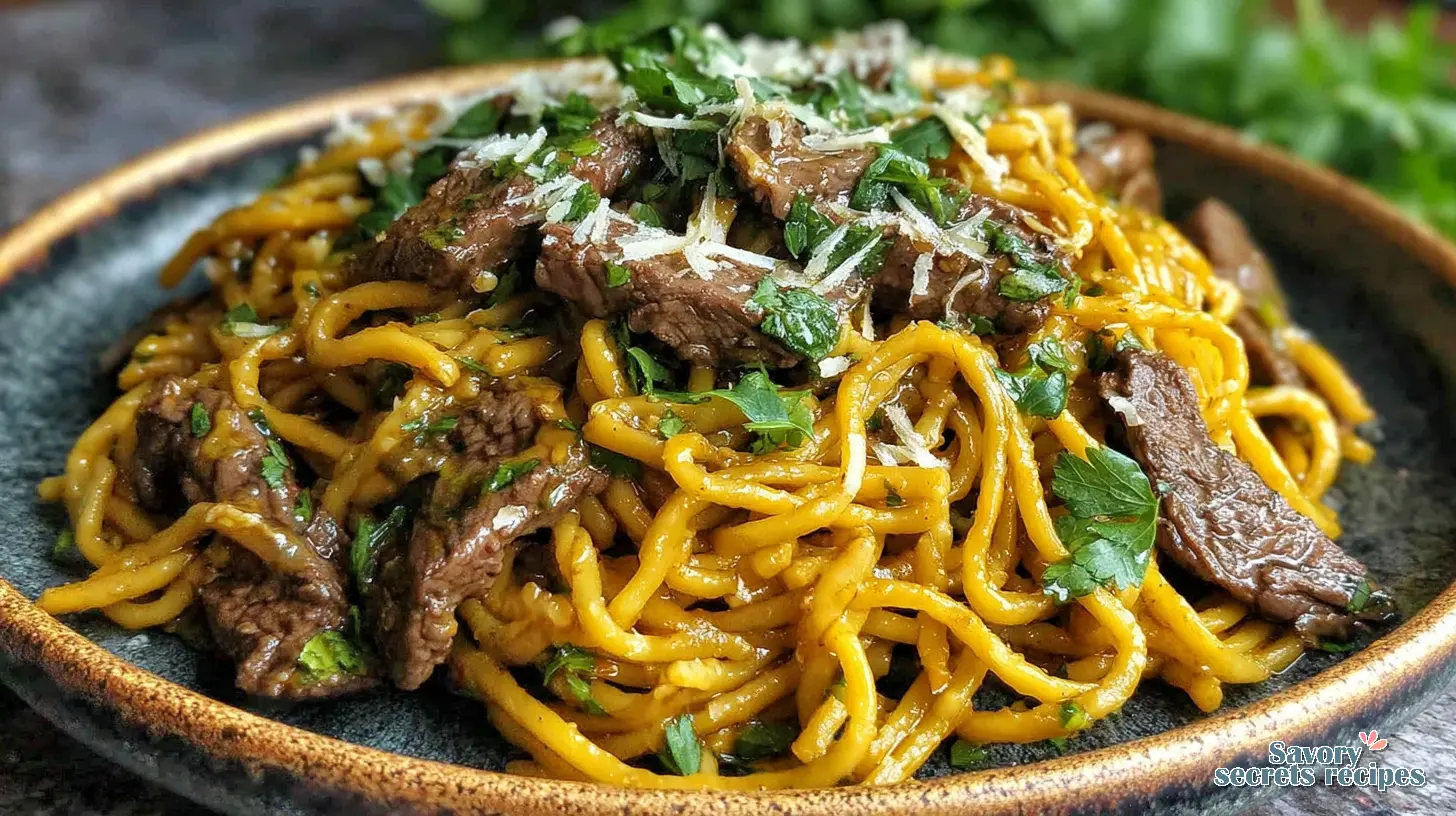 garlic butter beef noodles final presentation