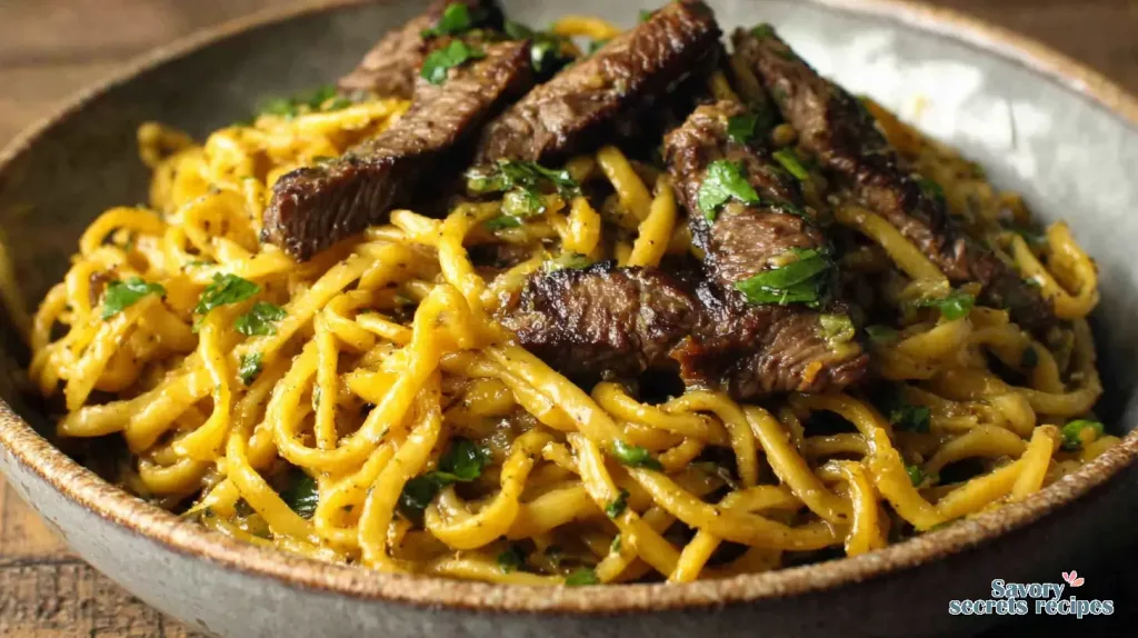 garlic butter beef noodles 894664908