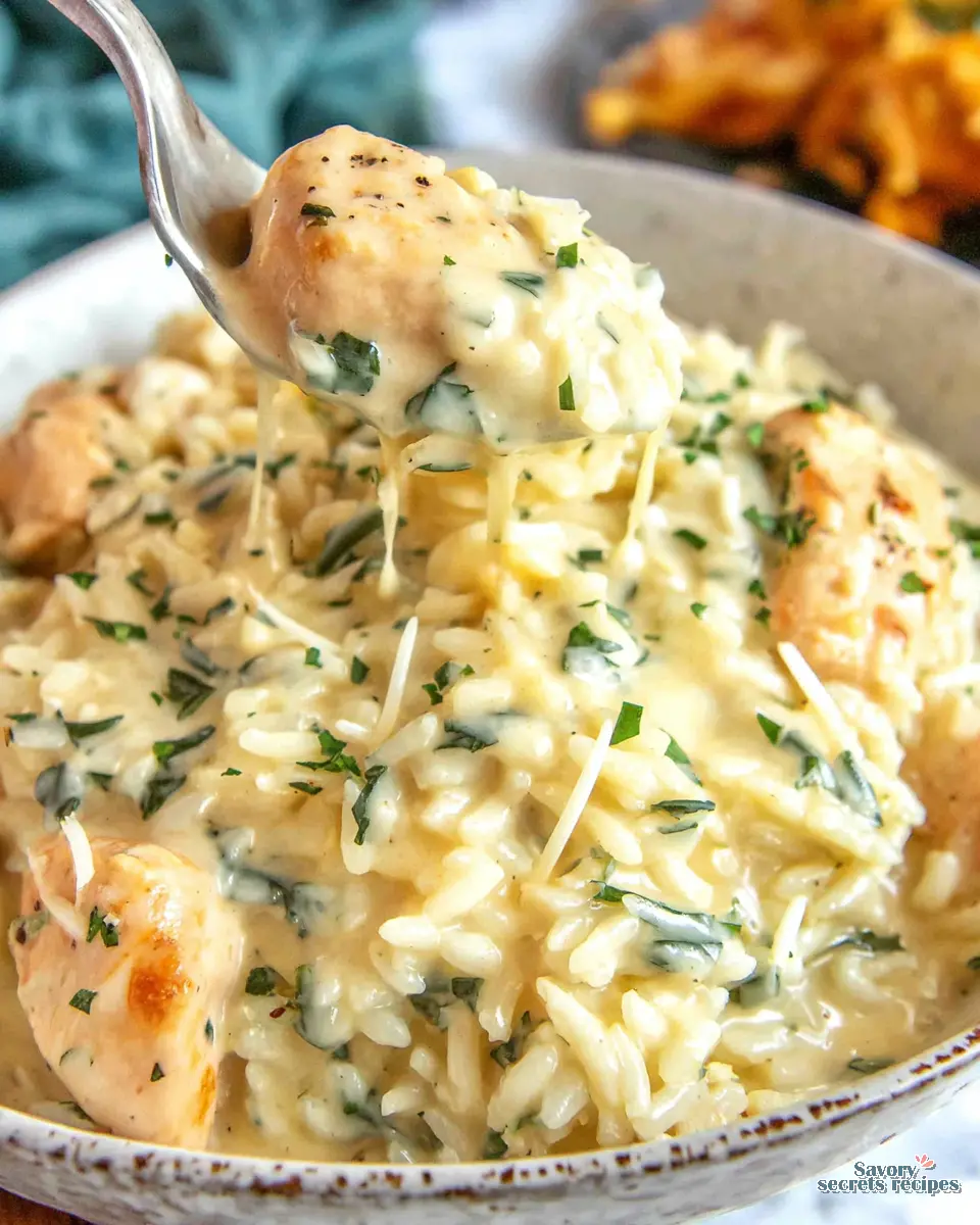 Garlic Butter Chicken Alfredo Rice close up