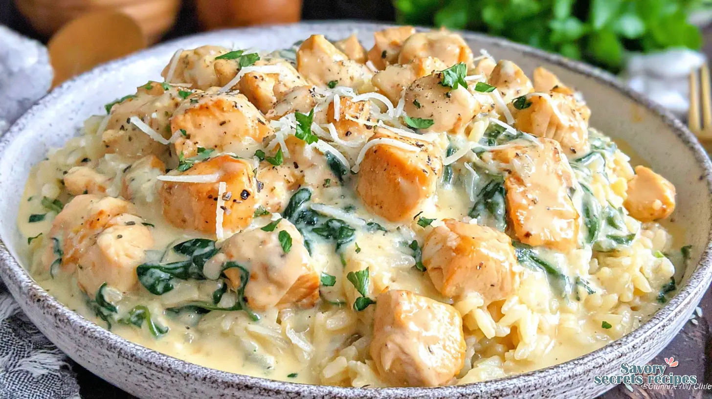 Garlic Butter Chicken Alfredo Rice final presentation