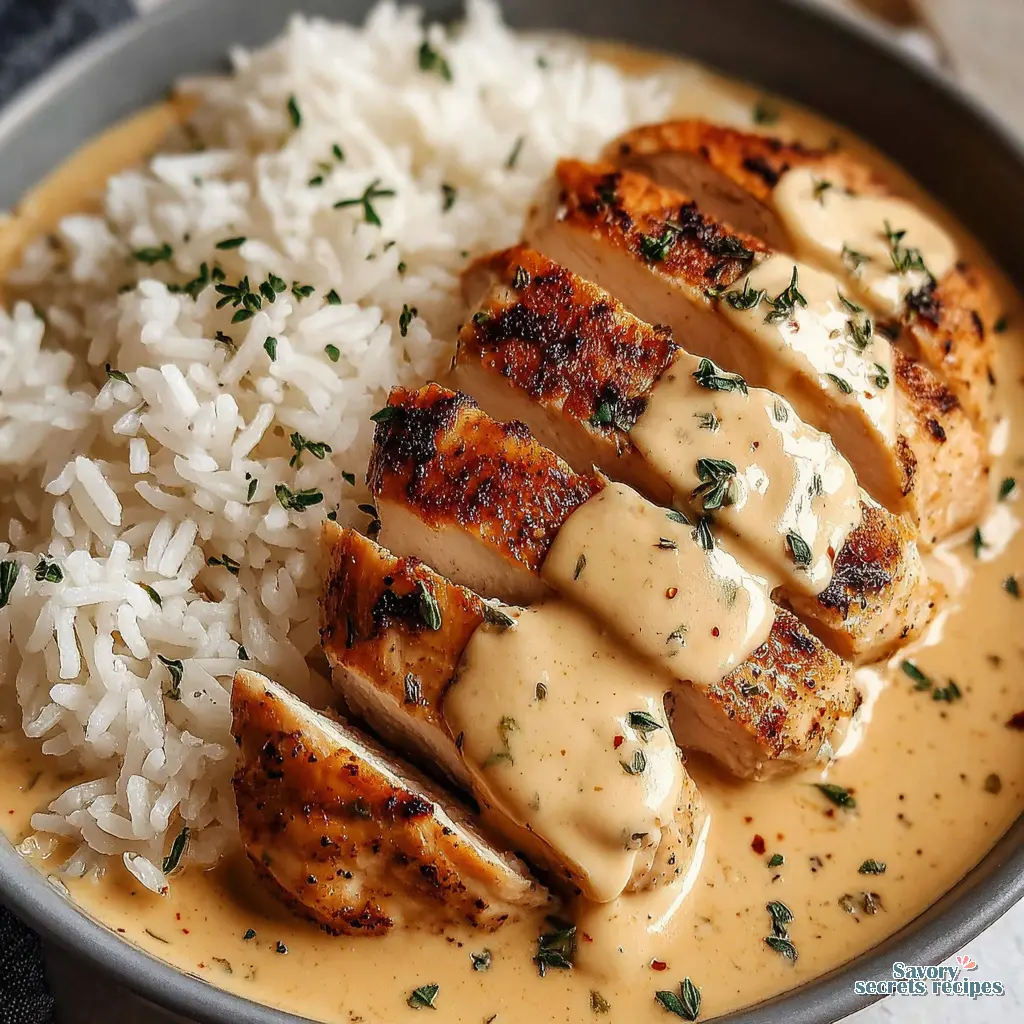 Garlic Butter Chicken Rice Bowl close up