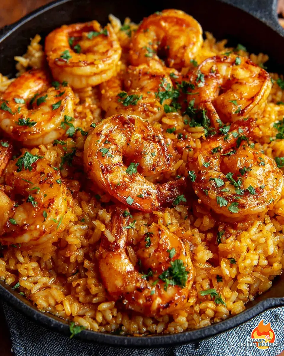 garlic butter shrimp and rice recipe close up