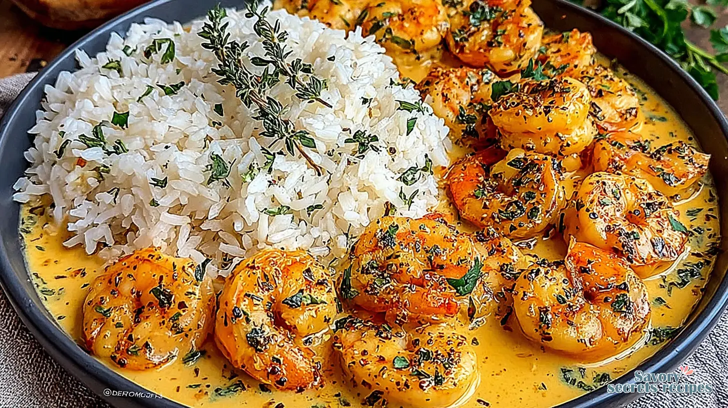 Garlic Butter Shrimp Rice final presentation in a bowl