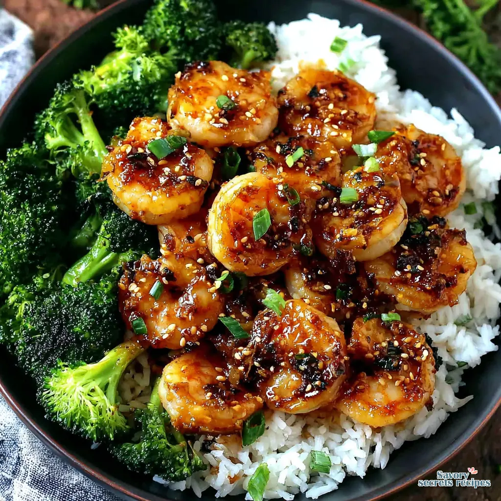 garlic butter shrimp rice and broccoli final presentation