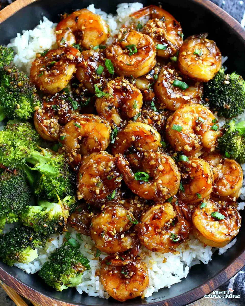 garlic butter shrimp rice and broccoli close up