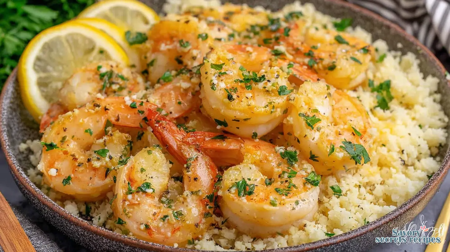 garlic butter shrimp with cauliflower rice final presentation
