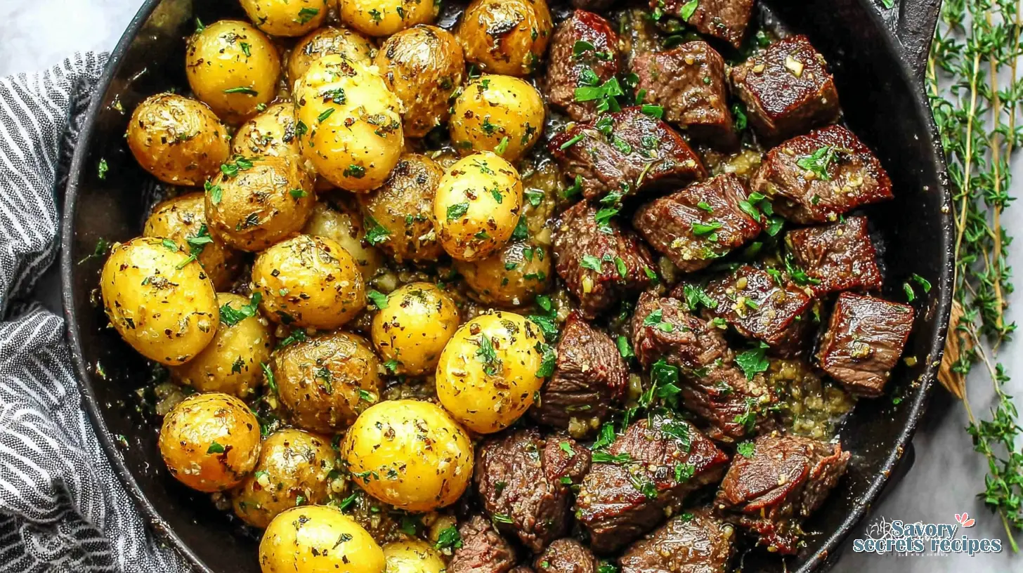 Garlic Butter Steak and Potatoes Skillet final presentation