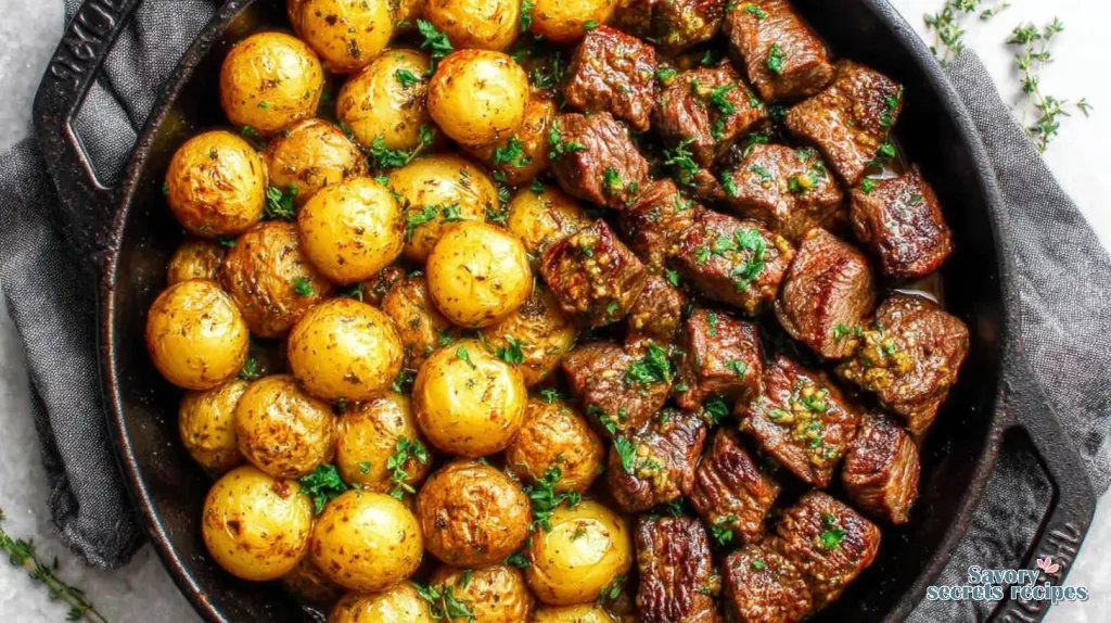 garlic butter steak and potatoes skillet 967425162