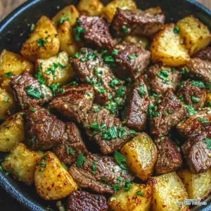 garlic butter steak and potatoes skillet air fryer 679158389