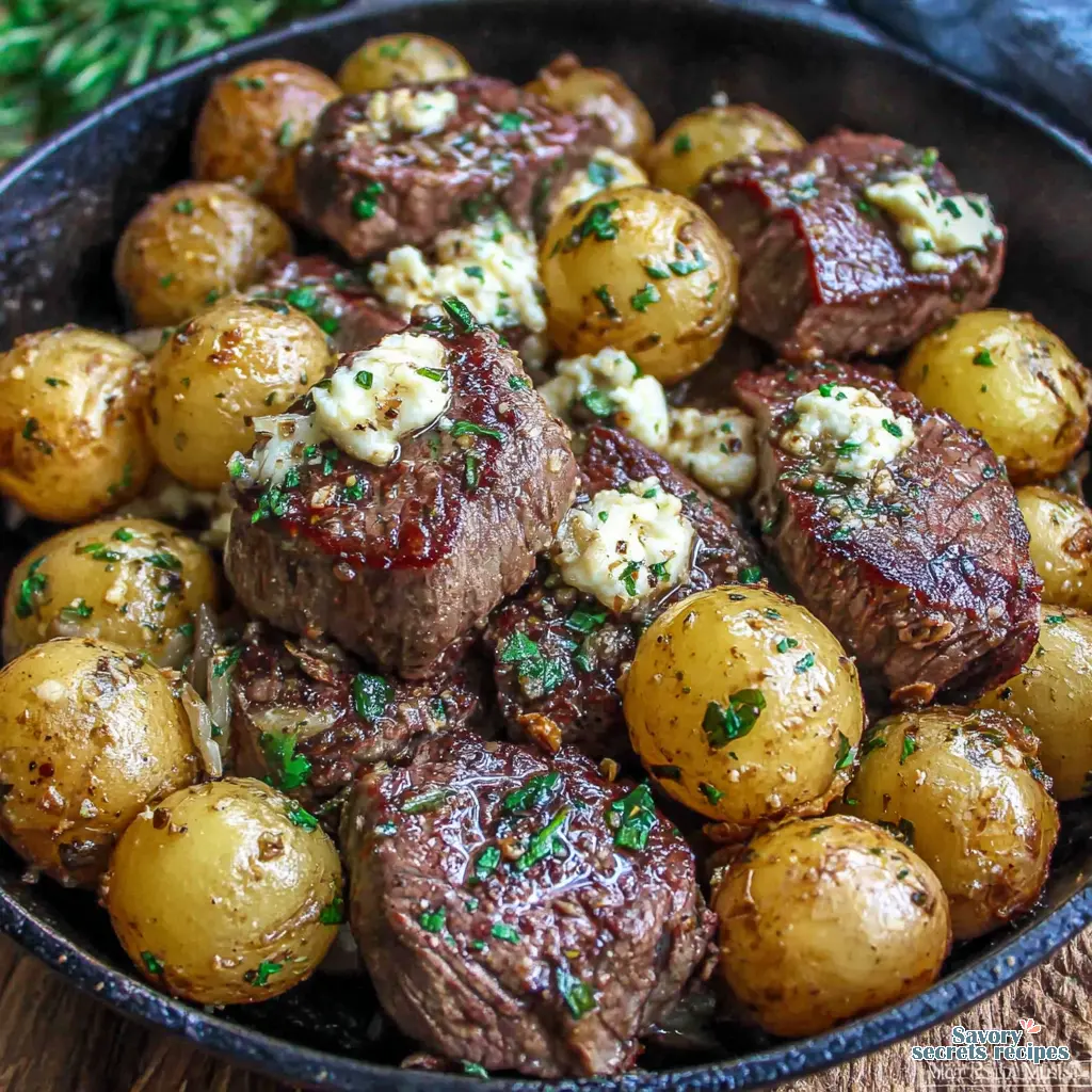 garlic butter steak and potatoes skillet healthy final presentation